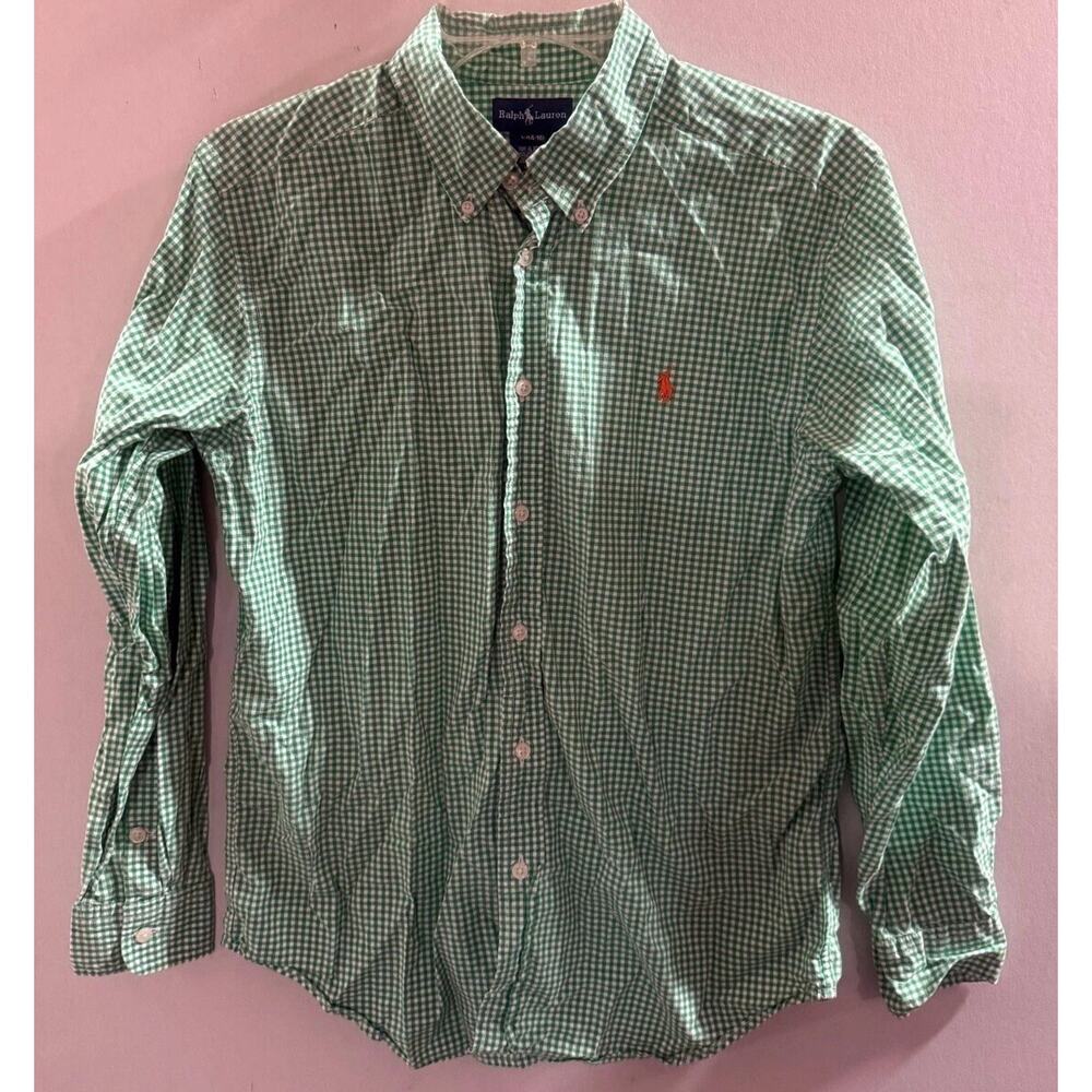 Ralph Lauren Casual Shirt Mens Large Green White Check Collared Button Down